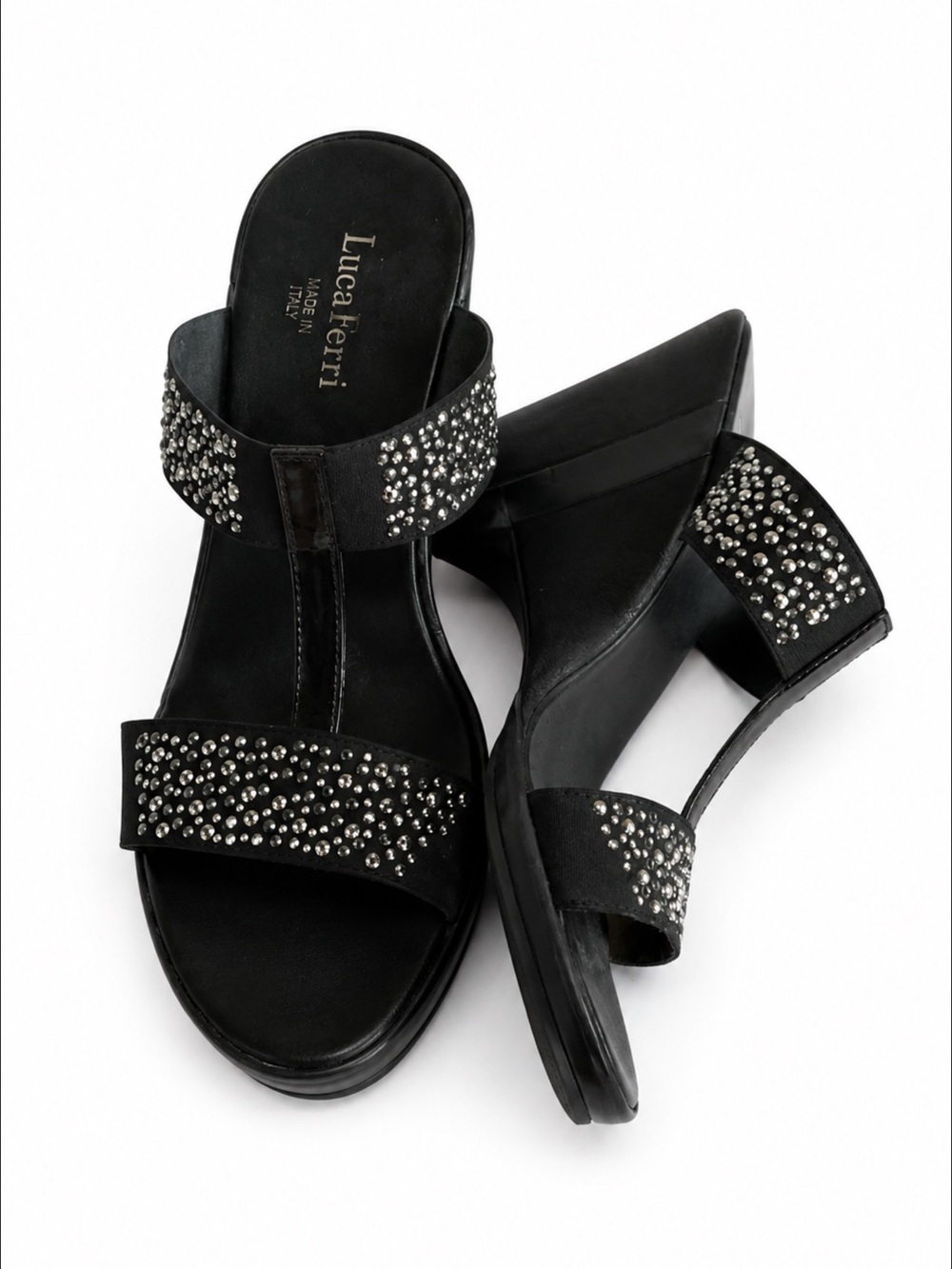 LUCA FERRI Black and Silver Sandals with Strappy Details size 8.5